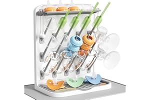 Lifewit Large Baby Bottle Drying Rack with Drain Mat, 15 Hooks Vertical Rack Dryer with Removable Pacifiers Box, Drip Tray, Space Saving Countertop Holder Organizer for Weighted Straws, Pump Parts