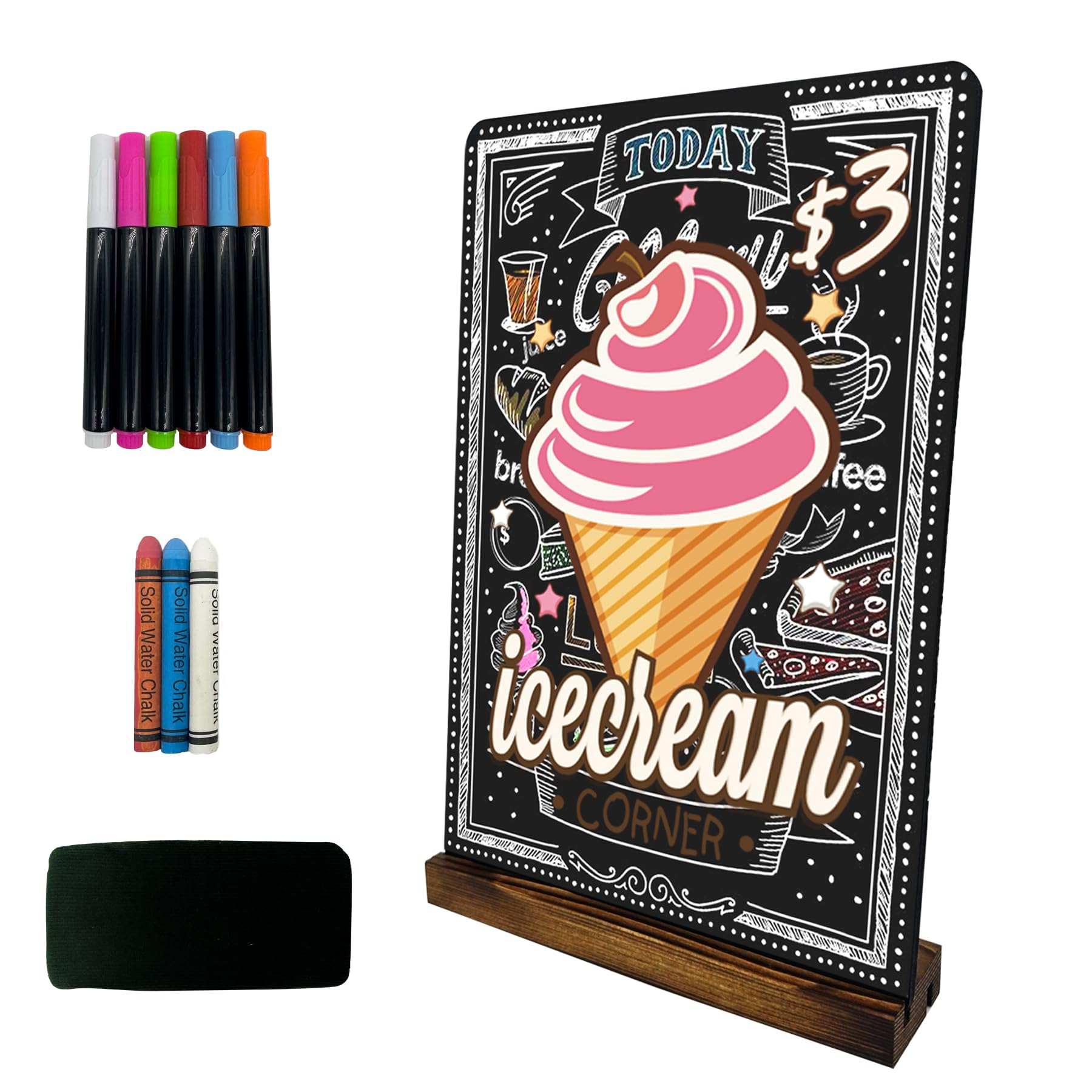 A4 Chalkboard, Tabletop Blackboard Wooden Stands with Chalk & Eraser, Double-Sided Menu Board Sign for Wedding, Bar, Restaurant, Party, Store Display