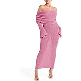 Saodimallsu Womens Off Shoulder Summer Maxi Dress Bell Long Sleeve Sexy Bodycon Strapless Sheer Beach Swimsuit Coverup
