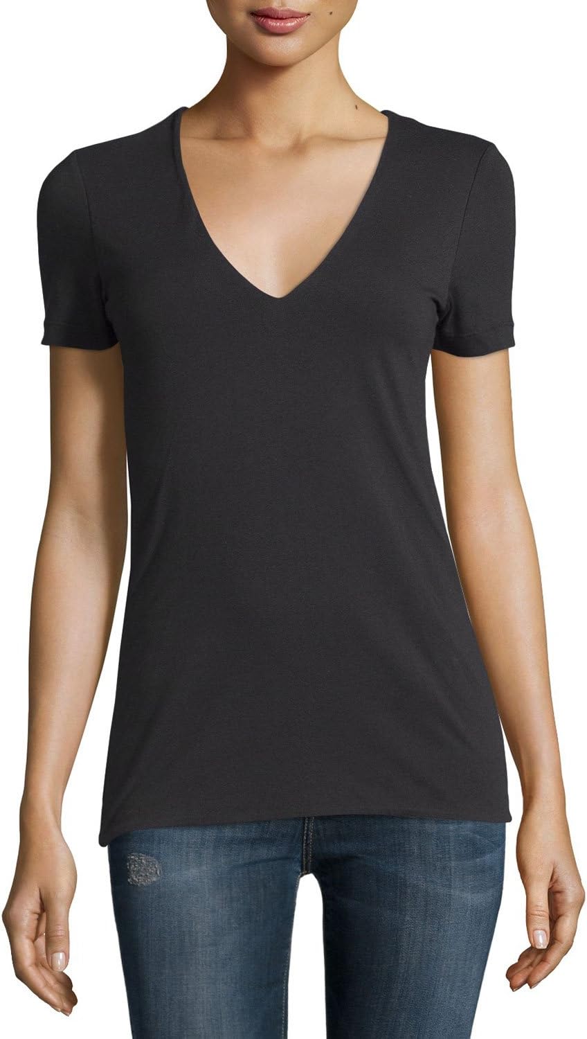 James Perse Women's V-Neck Jersey Tee, Black, 3