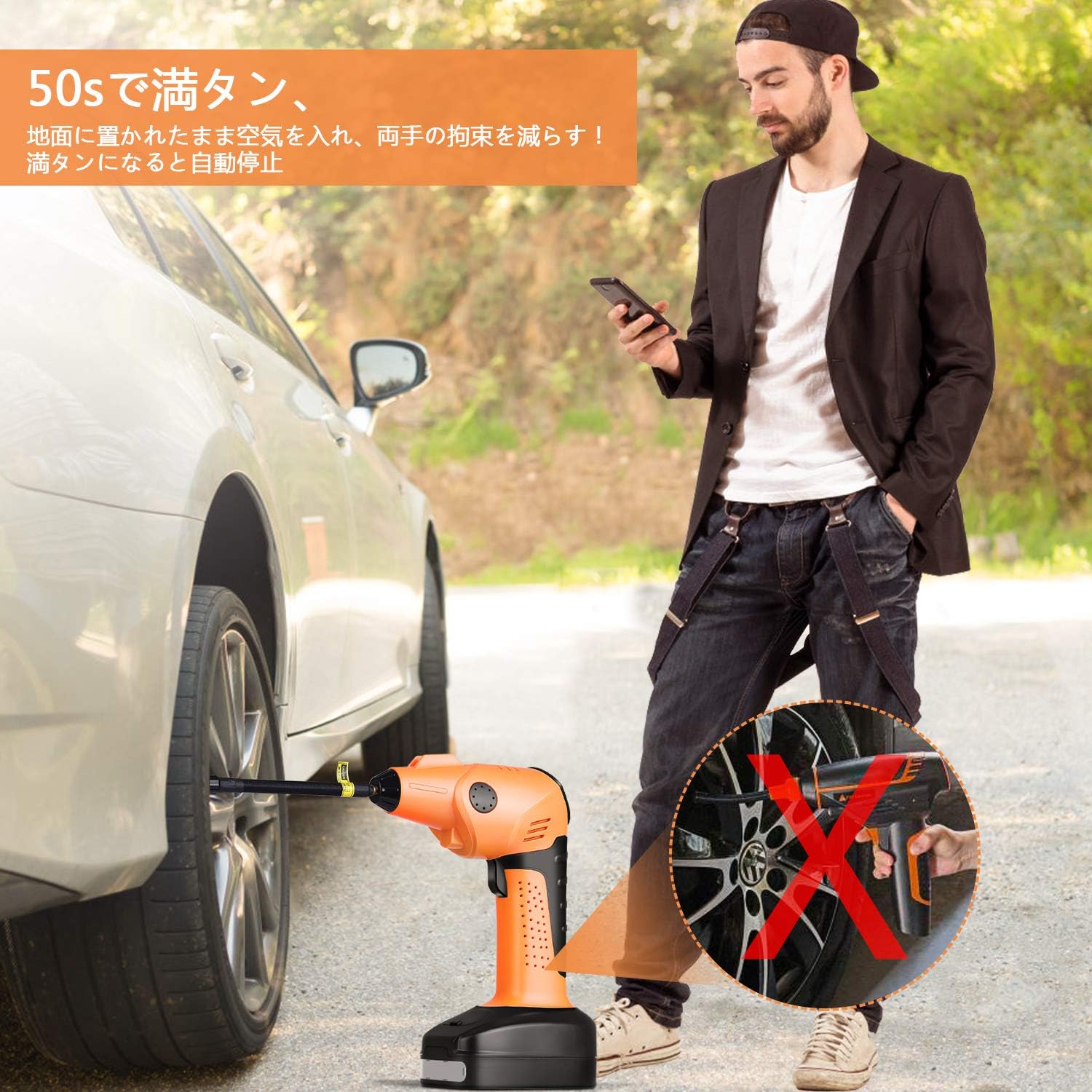 Amazon エアコンプレッサー 電動 空気入れ Amzdeal 電動ポンプ コードレス 空気圧検知 50s充填 自動停止 Usb 車 ボール 浮き輪 風船適用 エアーコンプレッサー 収納バック付 Diy 工具 ガーデン