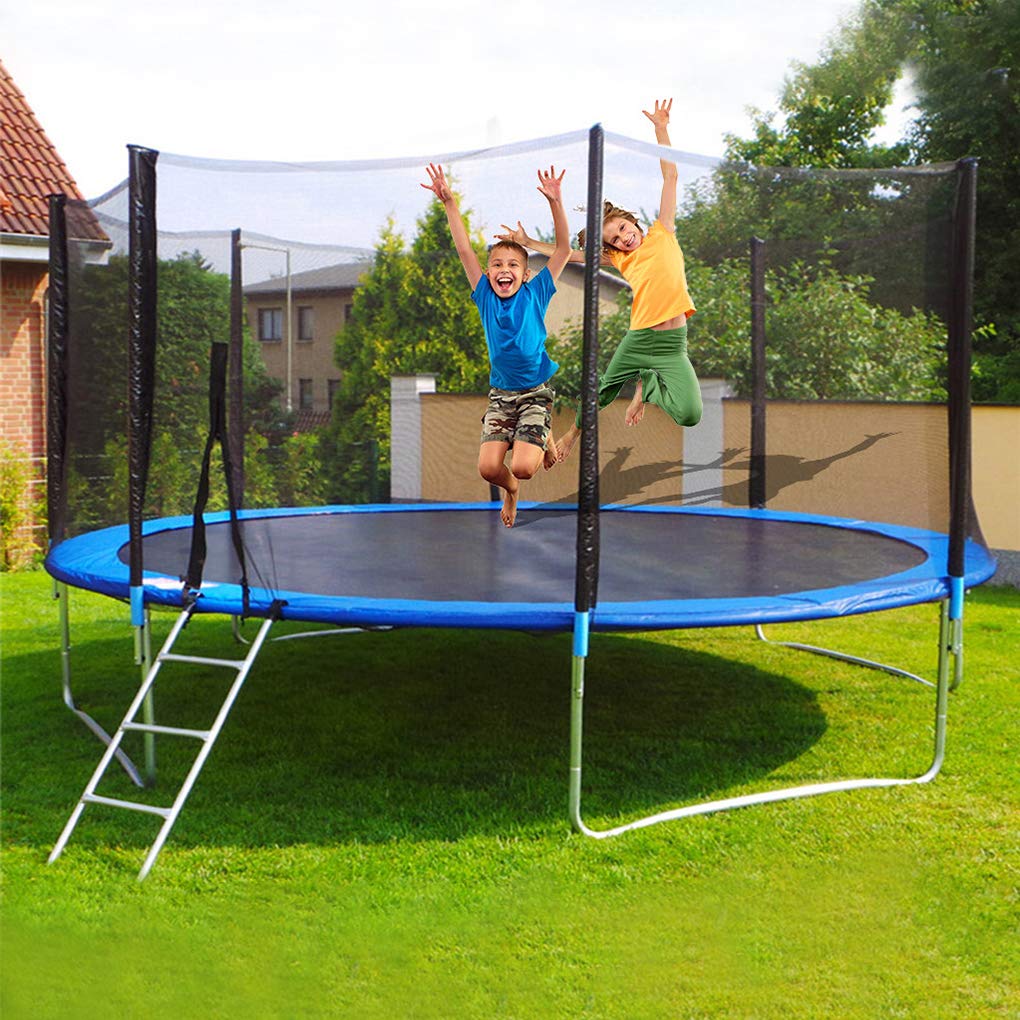 Lefthigh 8 10 FT Kids Trampoline with Enclosure Net and Poles Safety Pad Ladder Jumping Mat Rain Cover Home Bouncers Blue (10 Ft)