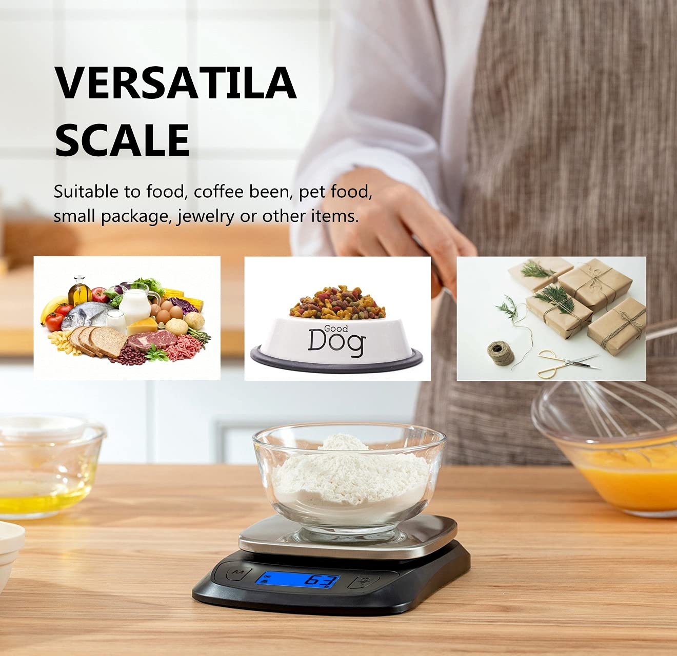 NUTRI FIT Ultra Slim Kitchen Scale Digital Food Weight Scale for Baking Cooking in Grams and Ounces Tare & Backlit LCD Display 11lb 5kg Capacity- Black/Stainless Steel