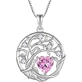 FJ Tree of Life Necklace 925 Sterling Silver Family Tree Pendant Necklace Birthstone Jewelry for Women