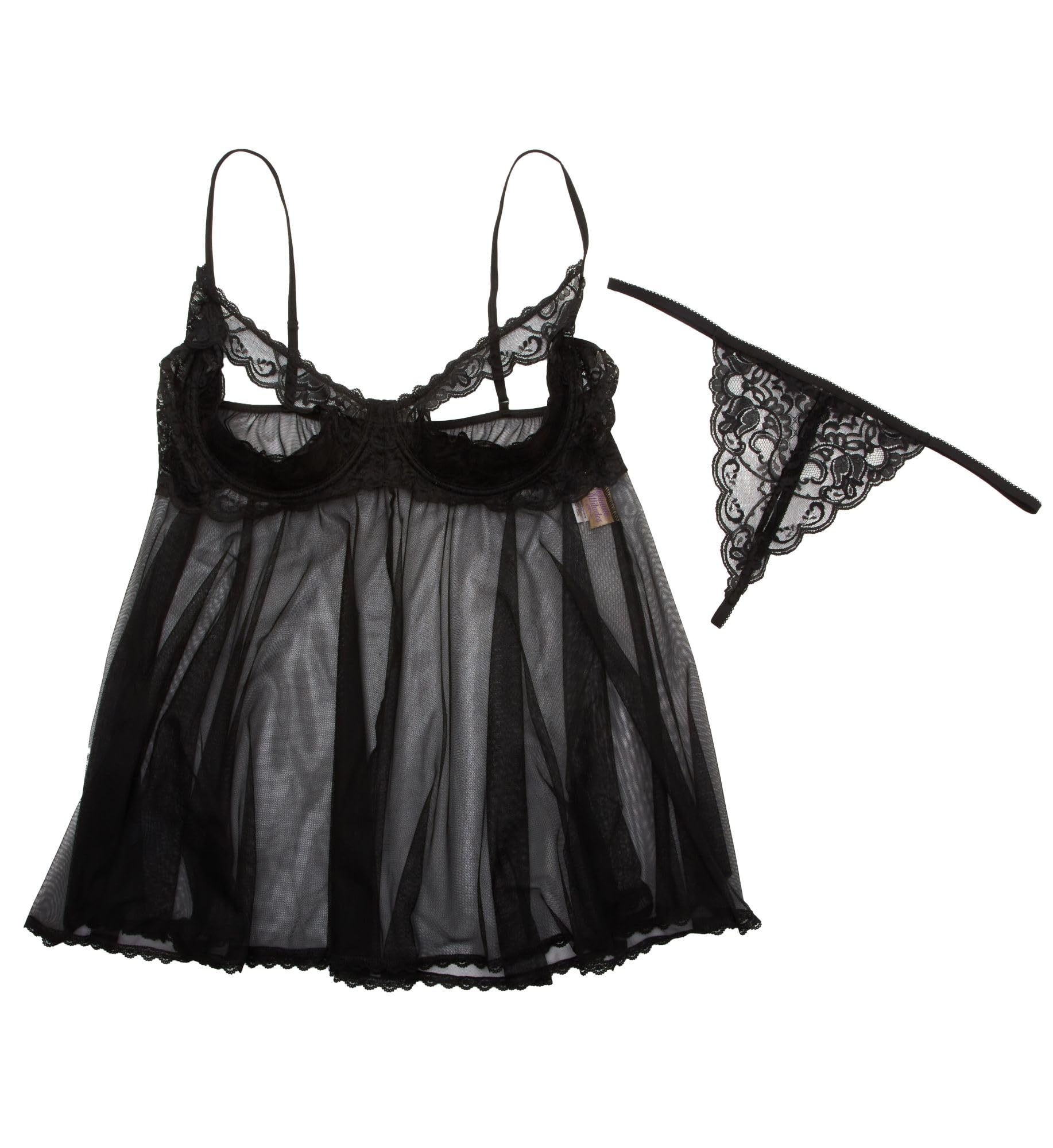 Shirley of Hollywood Number X3394 Size 1/2X Black Lace and Net Open Tip Babydoll