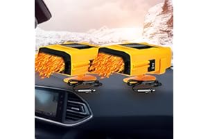 Baquler 2 Pcs 12v 150w Car Heater Fan Winter Windshield Defogger and Defroster Seat Warmers 2 in 1 Portable Car Heater Plugs into Cigarette Lighter with 360° Rotatable Base(Yellow)