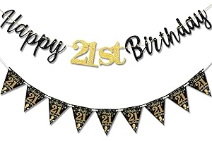 MAGLAUG 21st Birthday Decorations Banner Women Men Boys Girls, Black Gold Happy 21stBirthday Banners for Boys Girls Men Women (Birthday 21st)