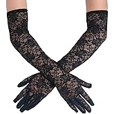 GHGMAO Long Lace Gloves, Elegant Floral Opera Tea Party Gloves for Women, Bridal Wedding Prom Long Glove Costume Accessories