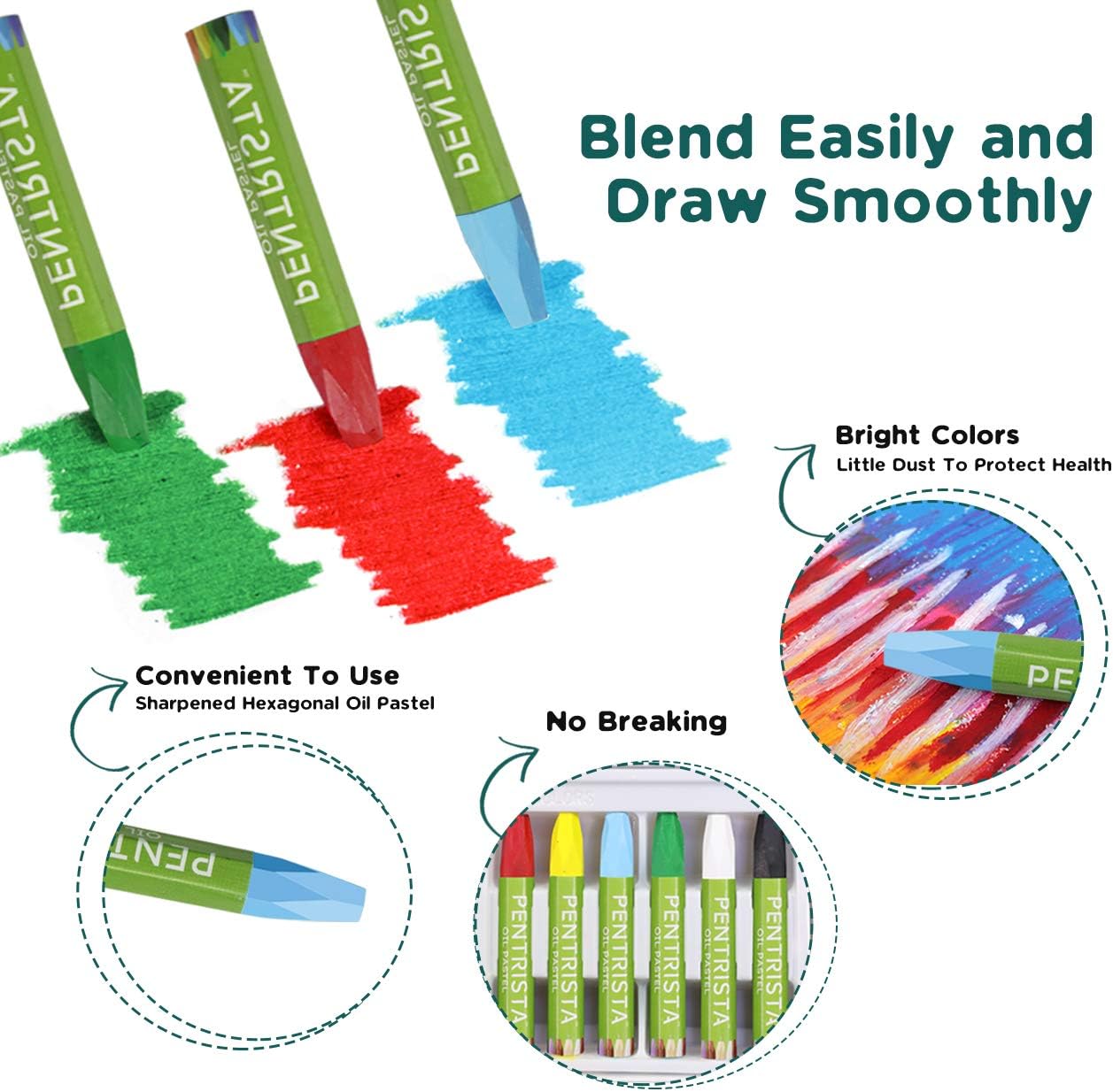 PENTRISTA Oil Pastels 12 Vibrant Assorted Colors Drawing Pastel,for Kids Indoor Activities At Home,Art&School Supplies: Office Products