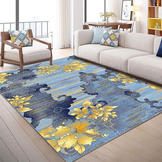 WNSS9 Nordic Vintage Small Area Rug Blue Yellow Colour Geometric Patterns Carpet for
