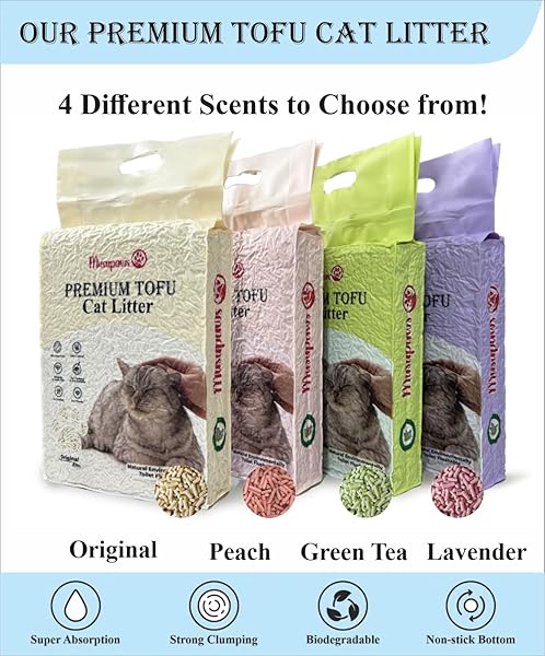 MUSUPAWS PREMIUM TOFU CAT LITTER (ORIGINAL) 100% NATURAL INGREDIENTS, ULTRA ABSORBENT, DUST – FREE, FLUSHABLE, EASY CLEANING & SCOOPING – PRETTY KITTY ODOR CONTROL LIGHTWEIGHT MULTI-CAT QUICK CLUMPING