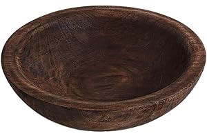 RUIRUICO Hand Carved Wooden Decorative Bowl for Home Entryway Decor, Wood Centerpiece Bowl for Coffee Table Decor, Wood Dough Bowl for Farmhouse Decor (Brown)