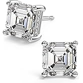 18K White Gold Plated Sterling Silver Asscher Cut Cubic Zirconia Stud Earrings for Women Men | Square CZ Stud Earrings Simulated Diamond Earrings Studs