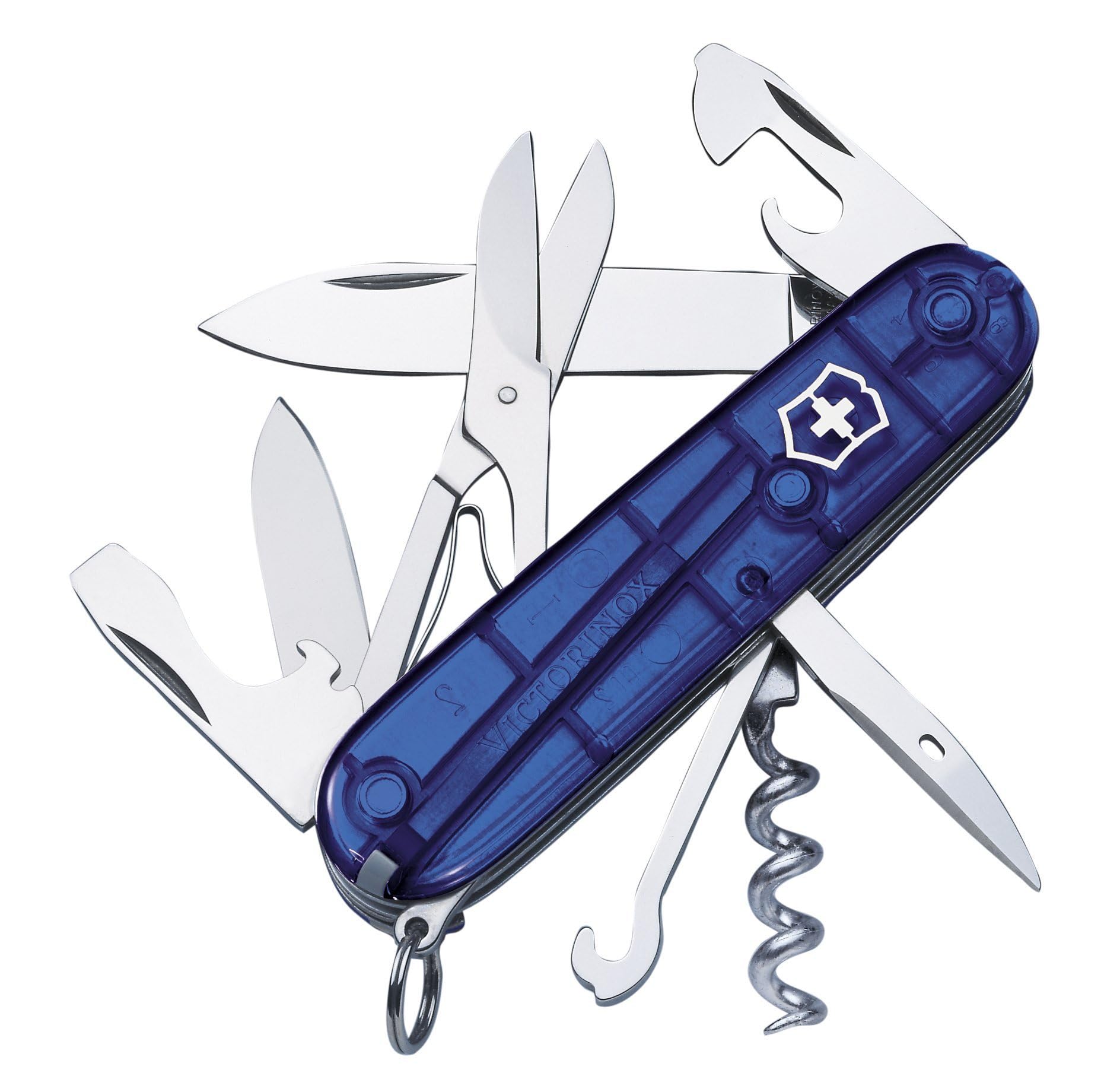 Victorinox Climber Swiss Army Knife, Medium, Multi Tool, 14 Functions, Blade, Bottle Opener, Blue Transparent — image 1