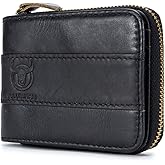 BULLCAPTAIN Mens Leather Wallet Zipper RFID Blocking Wallets Coins Purse (Black)
