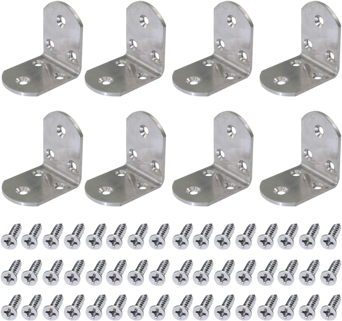 Boeray 304 Stainless Steel Corner Brace, 65mm x 65mm / 2.5" x 2.5" Right L Joint Angle Braces Shelf Bracket Pack of 8 with SS Fix Screw