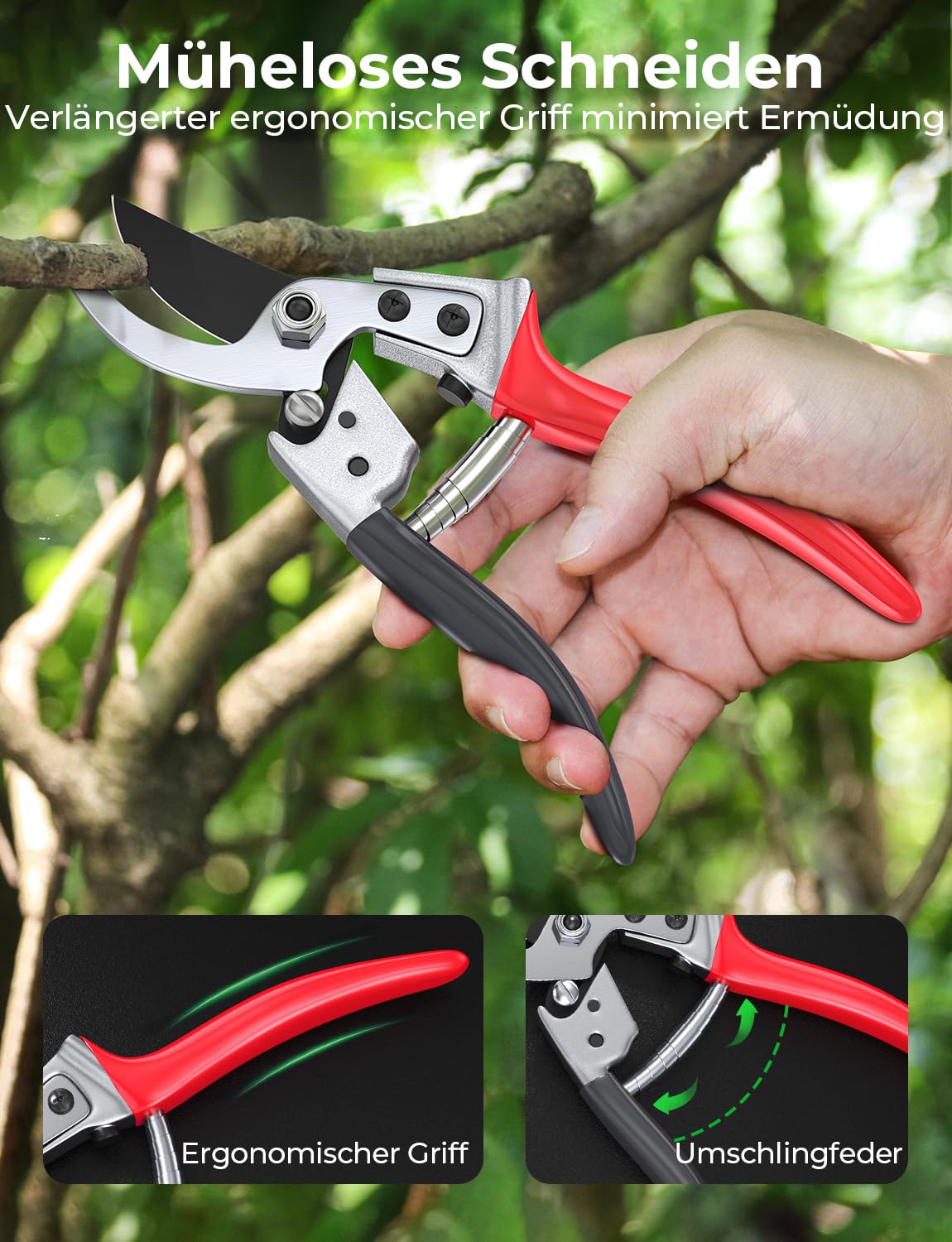 SOLODOTO Profi Gartenschere – 6× schärfer, Japanischer SK5-Kohlenstoffstahl, Bypass-Schneide, 25 mm Schnittdurchmesser, für trockenes, frisches Holz, Profi Rosenschere, Pflanzenschere 5