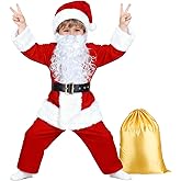 SOMOYA Boys Santa Costume for Kids Child Santa Suit Set Velvet Santa Claus Costume Christmas Santa Suit for Kids 6pcs Set