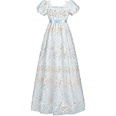 FCCAM Regency Dresses for Women Puffy Sleeves Victorian Dress Costume Empire Waist Regency Ball Gown