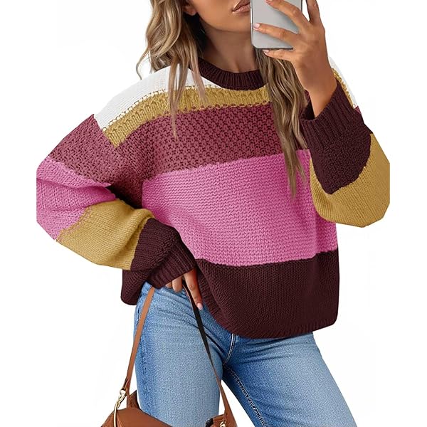 SHENHE Women's Striped Cropped Sweater - Soft Knit Drop Shoulder Pullover Top