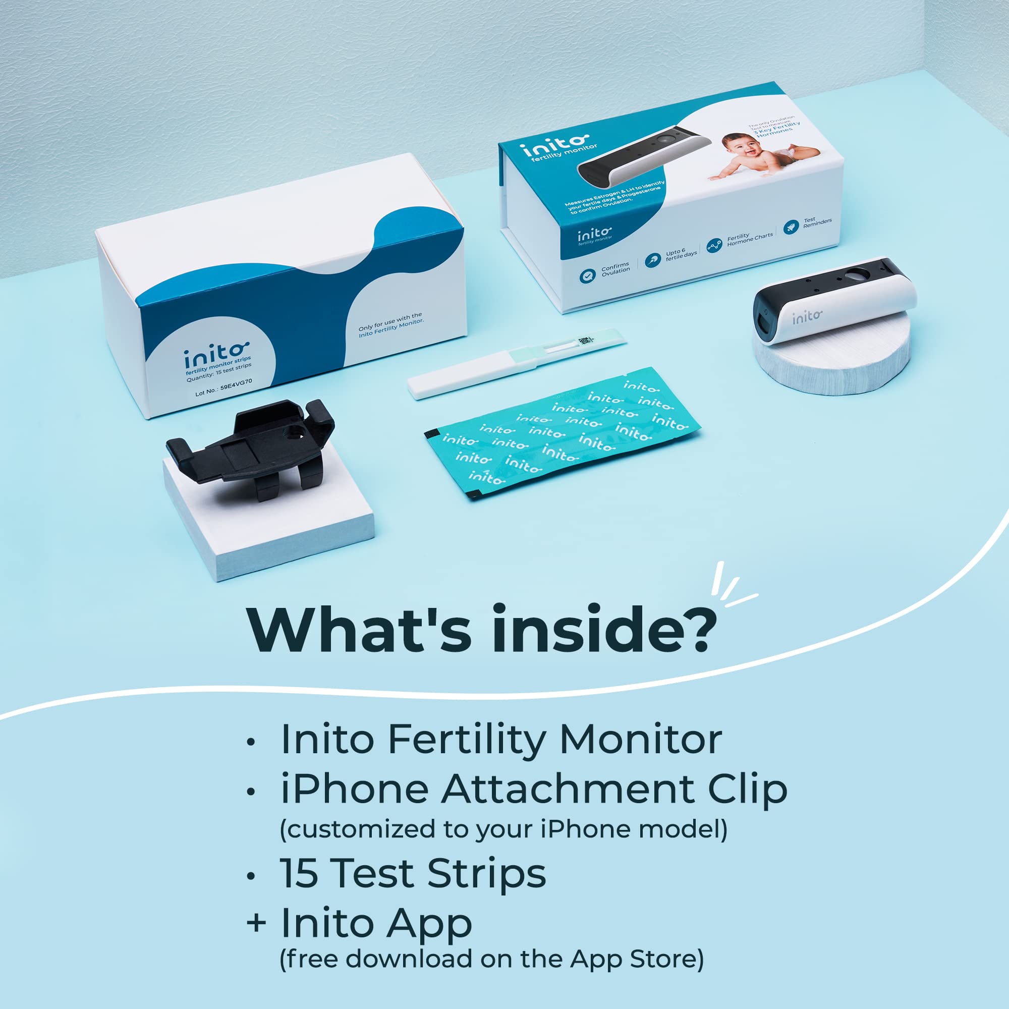 Inito Fertility Monitor & Hormone Tracker for Women | Estrogen, LH, PdG (Urine Metabolite of progesterone), FSH | Predict & Confirm Ovulation | Includes 15 Test Strips (iPhone Xr / 11)