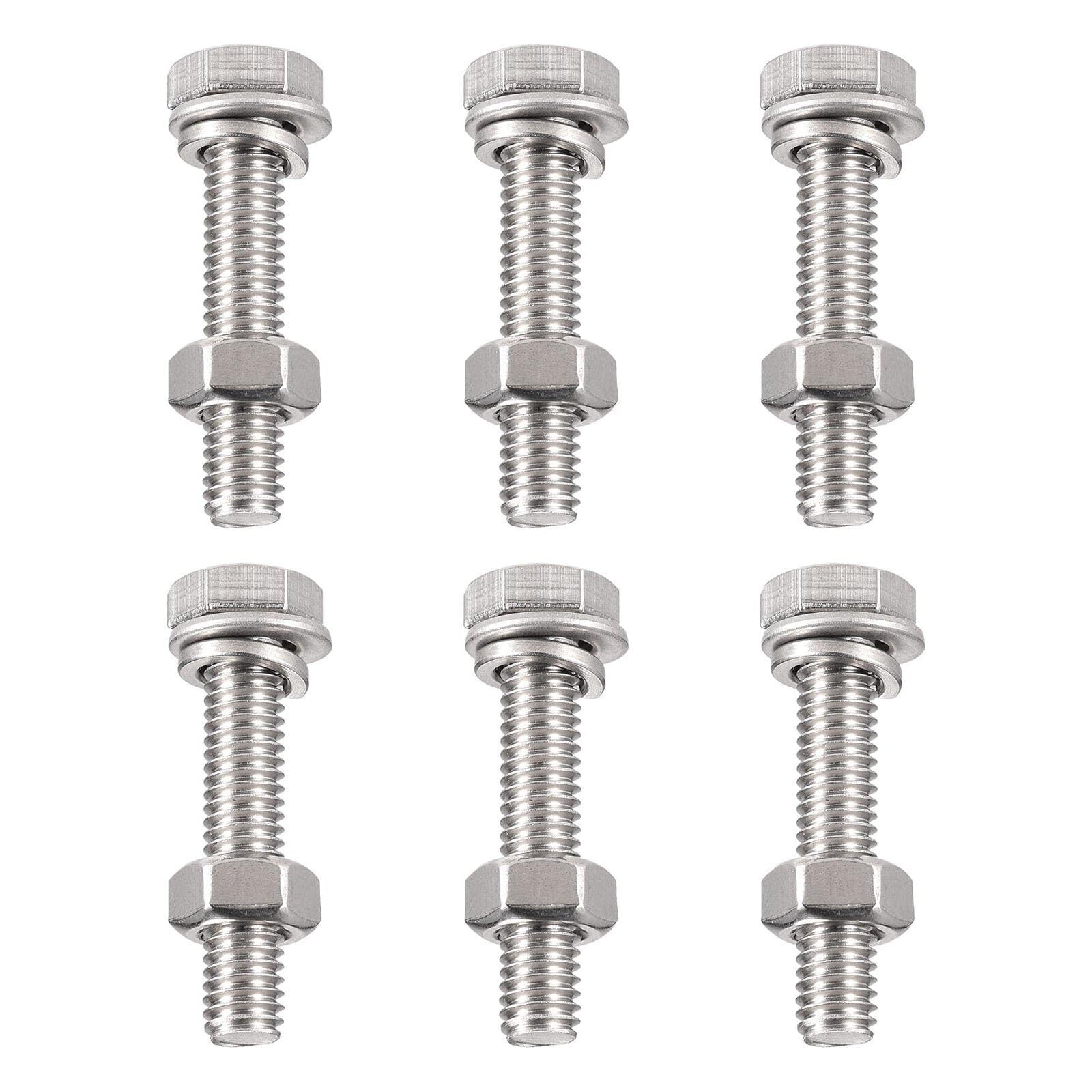 TA-VIGOR 6Pcs M6 x 30mm Hex Head Screws Bolts, Nuts, Flat & Lock Washers Kits, Fully Thread Hexagon Bolts, High Tensile Cap Screws for Metal Work, Automotive Machinery, Bike Motorcycles Repair