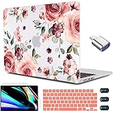 CISSOOK for MacBook Air 13.6 inch Case 2026 2025 2024 2022 Release A3240 A3113 A2681, Matte Hard Shell Case Flower Cover with Keyboard Cover + USB Adapter for MacBook Air 13.6 M2 M3 M4