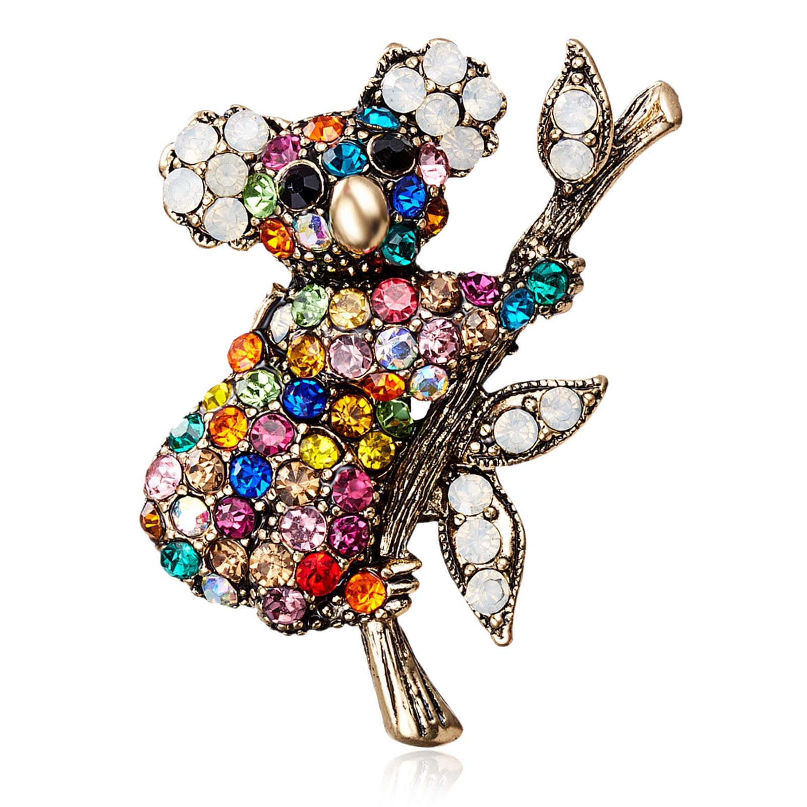 Wendalern Cute Rhinestone Koala Brooch Pin Full Diamond CZ Koala Bear Brooch Colorful Crystal Wombat Animal Lapel Pin Vintage Corsage Clothing Decor Badges Accessories Jewelry for Women Girls