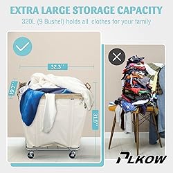PLKOW Laundry Cart with Wheels 320L Large Rolling