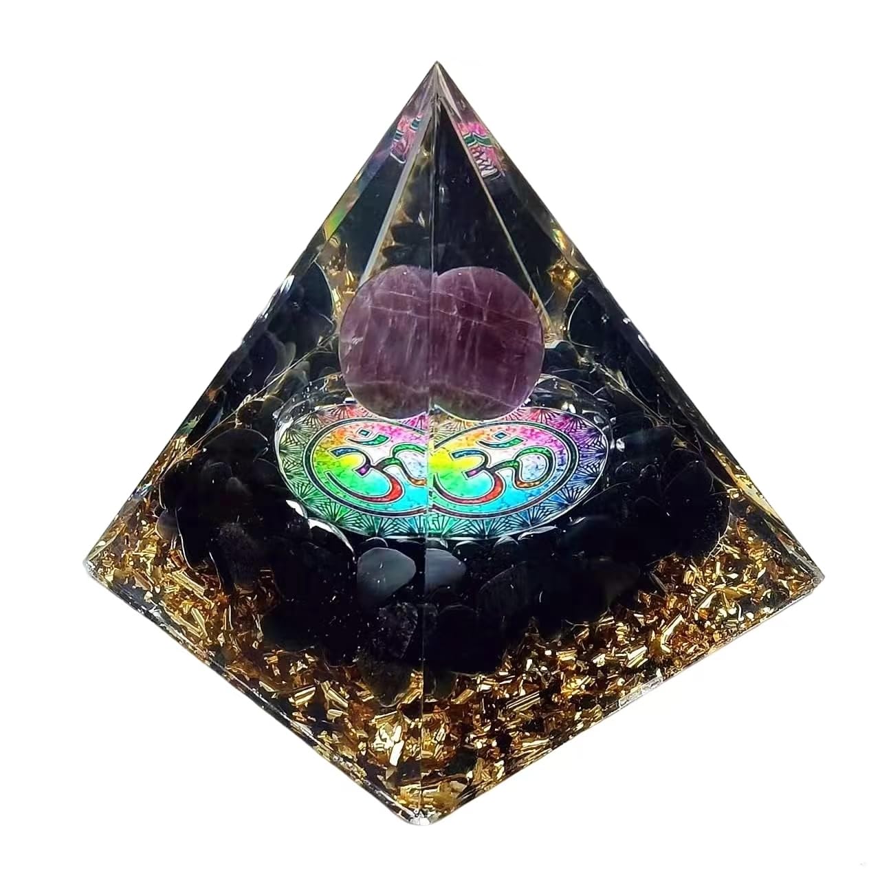 ycyingcheng Orgonite Pyramid, Obsidian & Amethyst Crystal Energy Generator for Courage, Throat Chakra Healing, Stress Relief and Positive Energy Home Office Ornaments Decor, 6CM