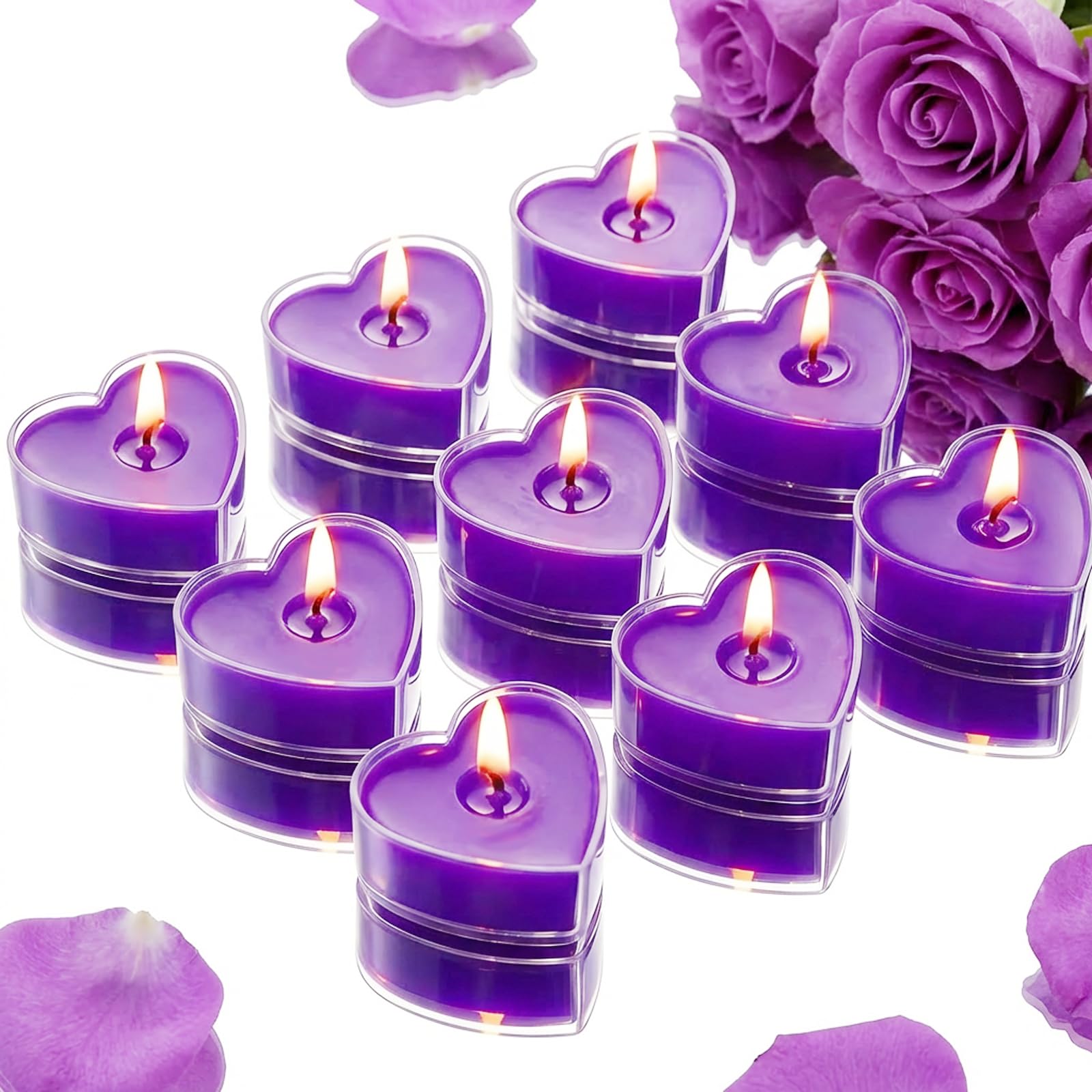 Pack of 9 heart-shaped romantic tea lights, scented heart candles,tea lights.Romantic Heart Candles for Valentine's Day, Birthday, Proposal, Wedding, Party, Wedding, Engagement, Purple