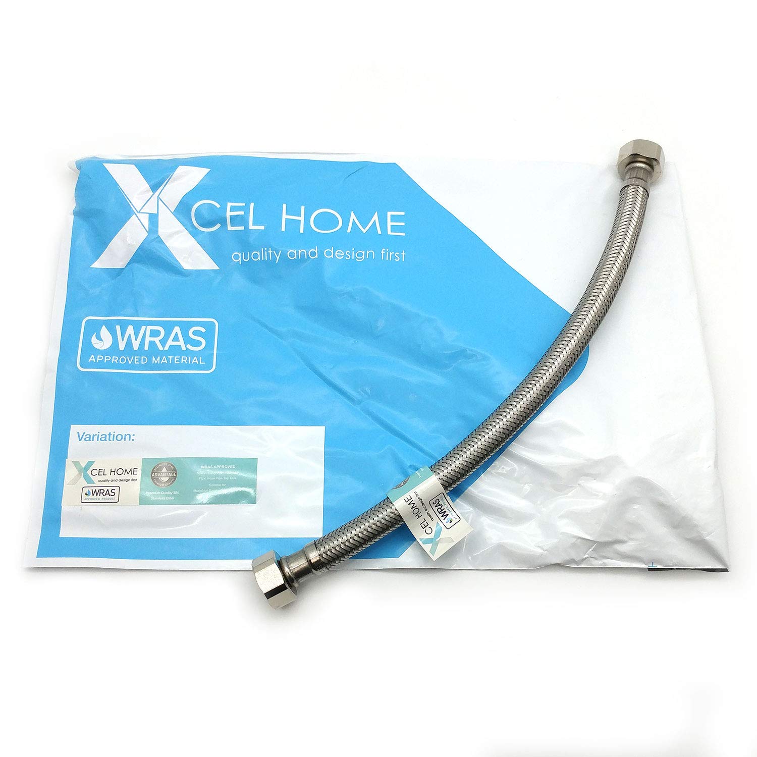 1 x WRAS Approved | 300mm x 1/2" x 1/2" BSP (10mm Inner bore) | Flexible Pipe Connector | Monobloc Mixer Kitchen Sink/Bathroom Basin Tap Stainless Steel Braided Flexi Pipe Tails | Xcel Home™