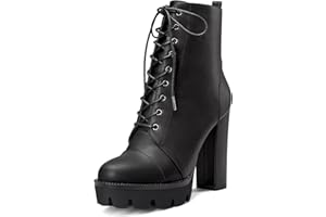 CASTAMERE Women High Heel Platform Chunky Block Round Toe Ankle Boots Short Bootie Lace-up Zipper Boots