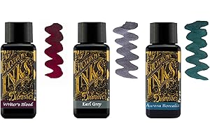 Diamine Fountain Pen Ink 30ml - 3 x Bottles - Writer's Blood & Earl Grey & Aurora Borealis, Writer's Blood, Earl Grey, Aurora Borealis