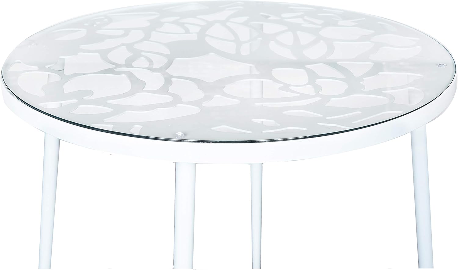 LeisureMod Devon Tree Design Glass Top Aluminum Base Indoor Outdoor Bistro Table (White): Garden & Outdoor