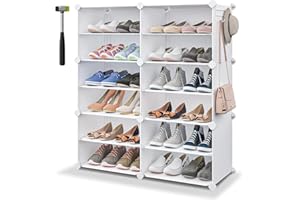 MAGINELS Shoe Cubby Storage for Closet,24 Pair Shoe Rack,6 Tier Portable Shoe Organizer Cabinet,Expandable Plastic Shoes Shelves for Entryway,Bedroom,Hallway,White