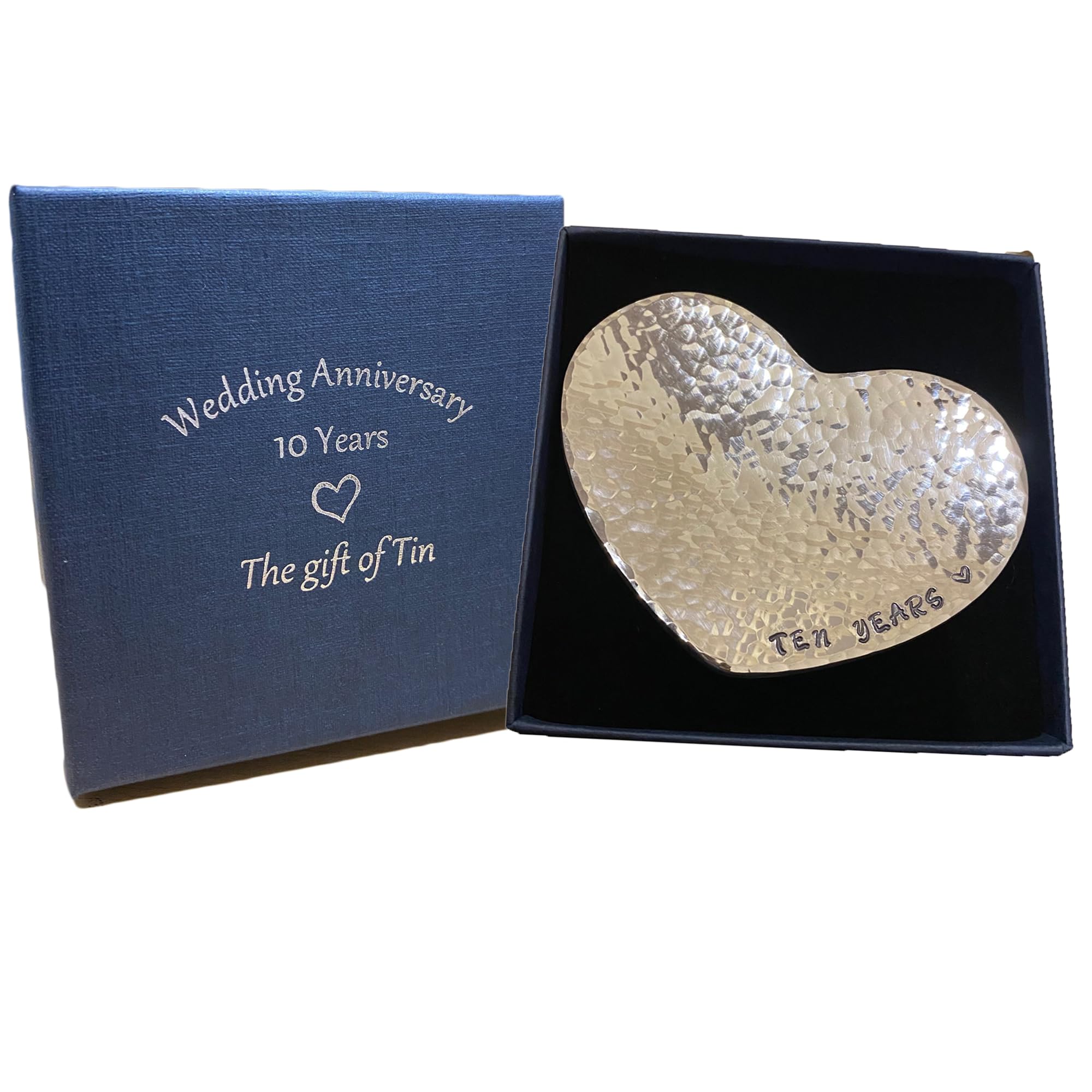10th Wedding Anniversary Beaten Heart; Tin Ring Dish