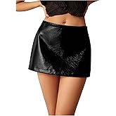 MakeMeChic Women's PU Leather Skirts Low Waisted Mini Skirt Party Clubwear Black Skirts
