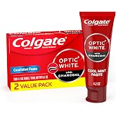 Colgate Optic White Whitening Toothpaste with Charcoal, Whitening with Charcoal Toothpaste Pack, Removes Daily Surface Stains