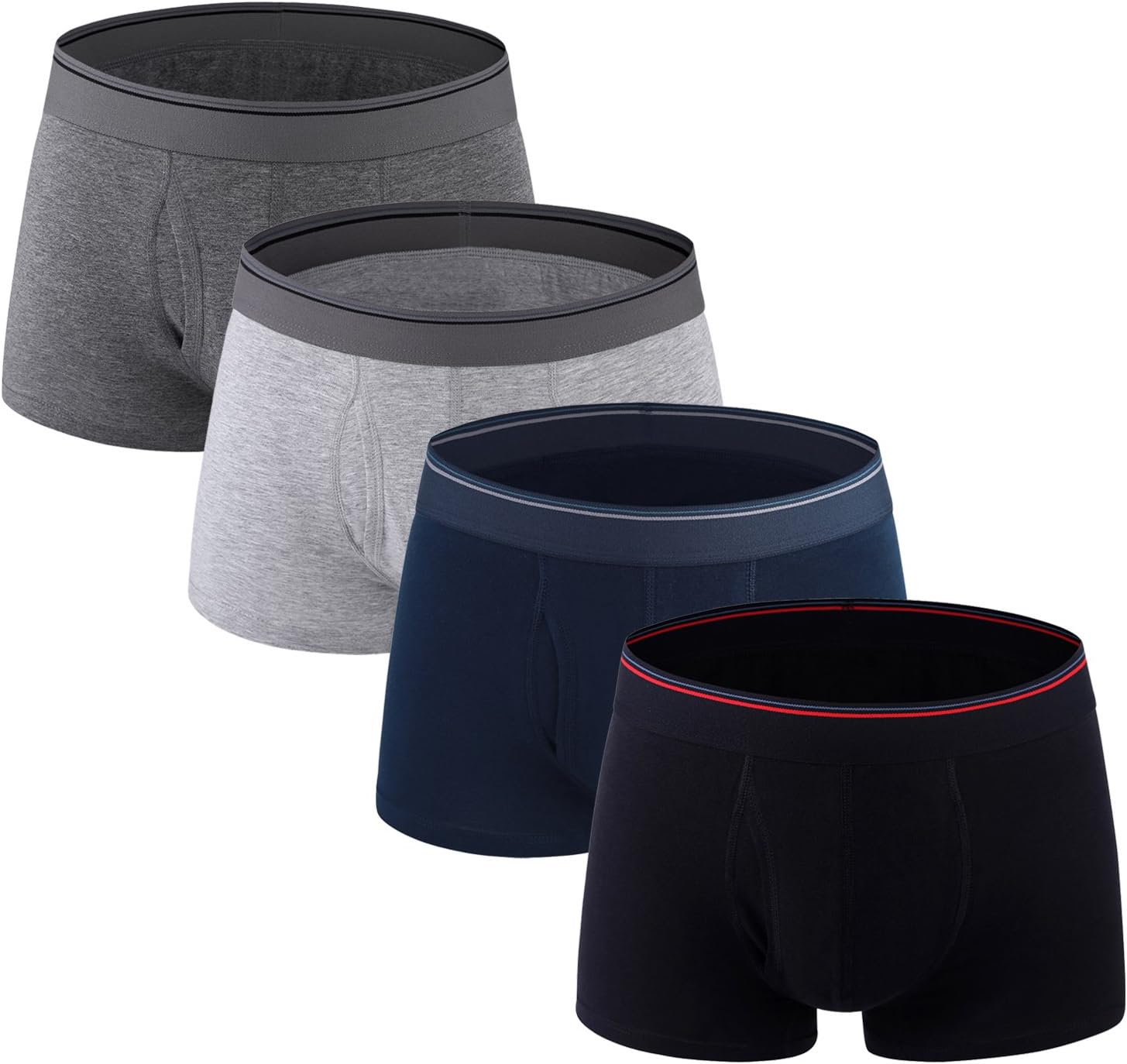 Men's Trunk Underwear 4 Pack Soft Waistband Stretch Cotton Low Rise Trunks with Open Fly