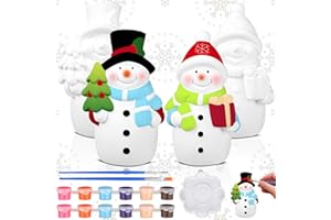 Seenelling 2 Pack Christmas Snowman Ceramics Ready to Paint Your Own Statues 4'' DIY Unpainted Figurines Kit Blank Paintable Ceramics Classroom Art and Crafts Decorations