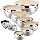 Lazycorner Stainless Steel Mixing Bowls with Airtight Lids Set of 7 Stainless Steel Bowls Set with 3 Grater Attachments Great for Serving & Baking