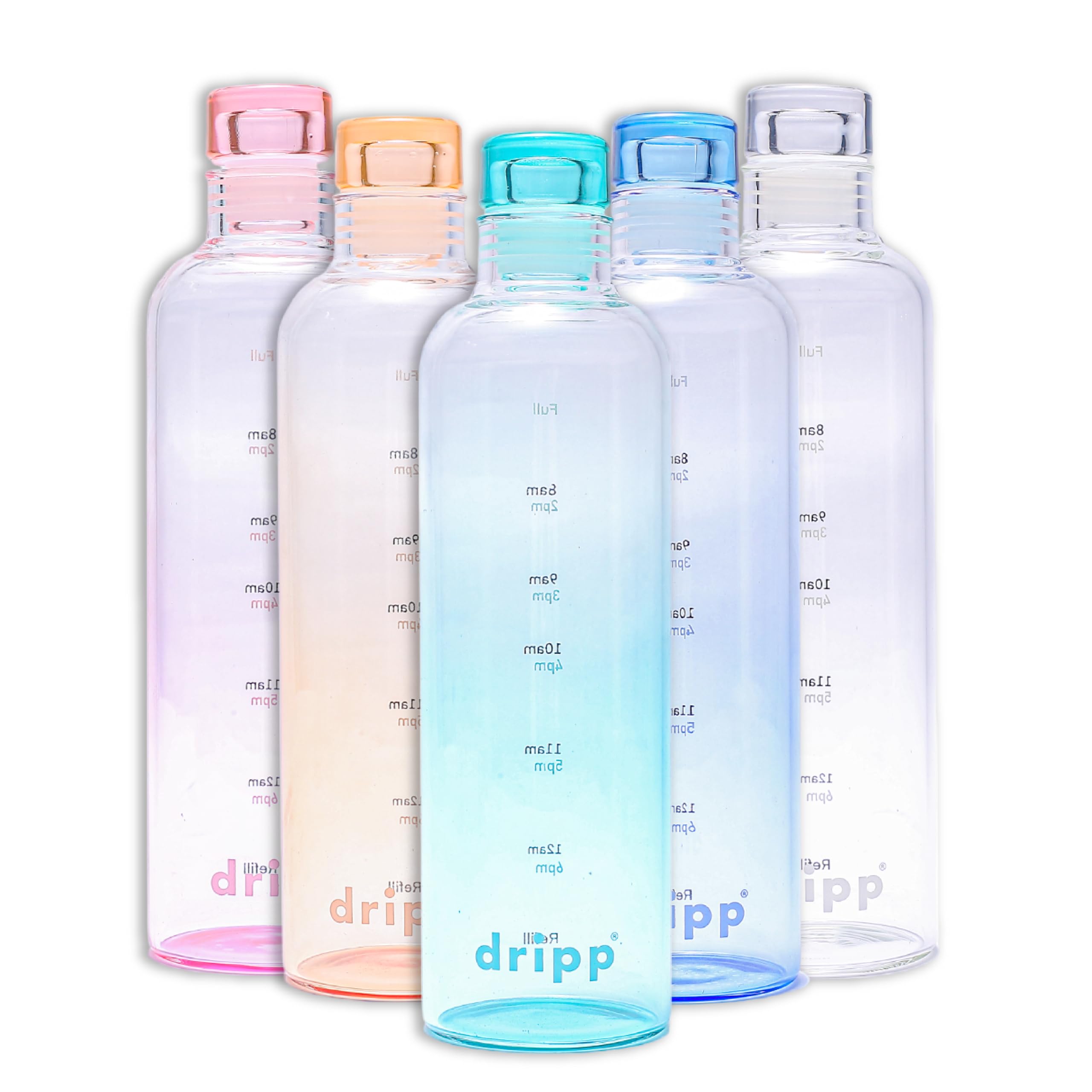 DRIPP 500ml Glass Water Bottle BPA-Free Leak Proof Ideal for School Home Office Travel Sport Yoga Gym Hot Cold Drinks Motivational Drinking Bottle with Time Markings (Green)