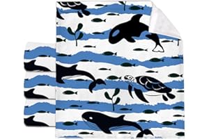 Summer Black Fish Whale Ocean Blue Quick Dry Face Towel Fingertip Towels for Bathroom Small Facial Wash Towel Facial Wash Clo