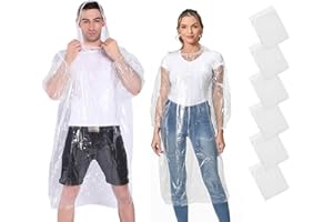 GUKOY Disposable Rain Ponchos Raincoat,with Drawstring Hood Emergency Disposable Rain Ponchos Family Pack for Adults, Clear