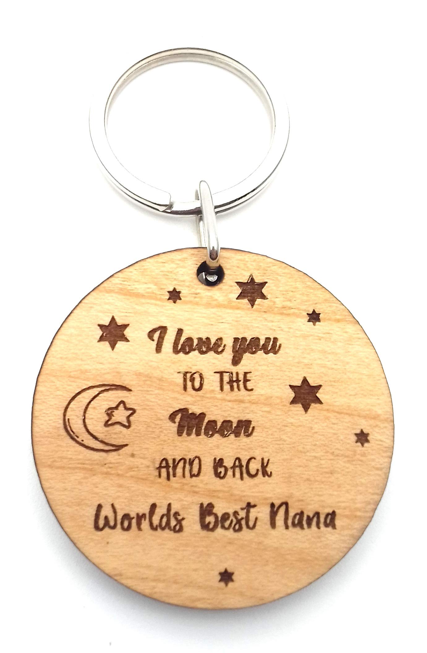 Worlds Best Nana I Love You to The Moon and Back Wooden Keyring Gifts for Birthday Christmas Mothers Day Novelty Keepsake