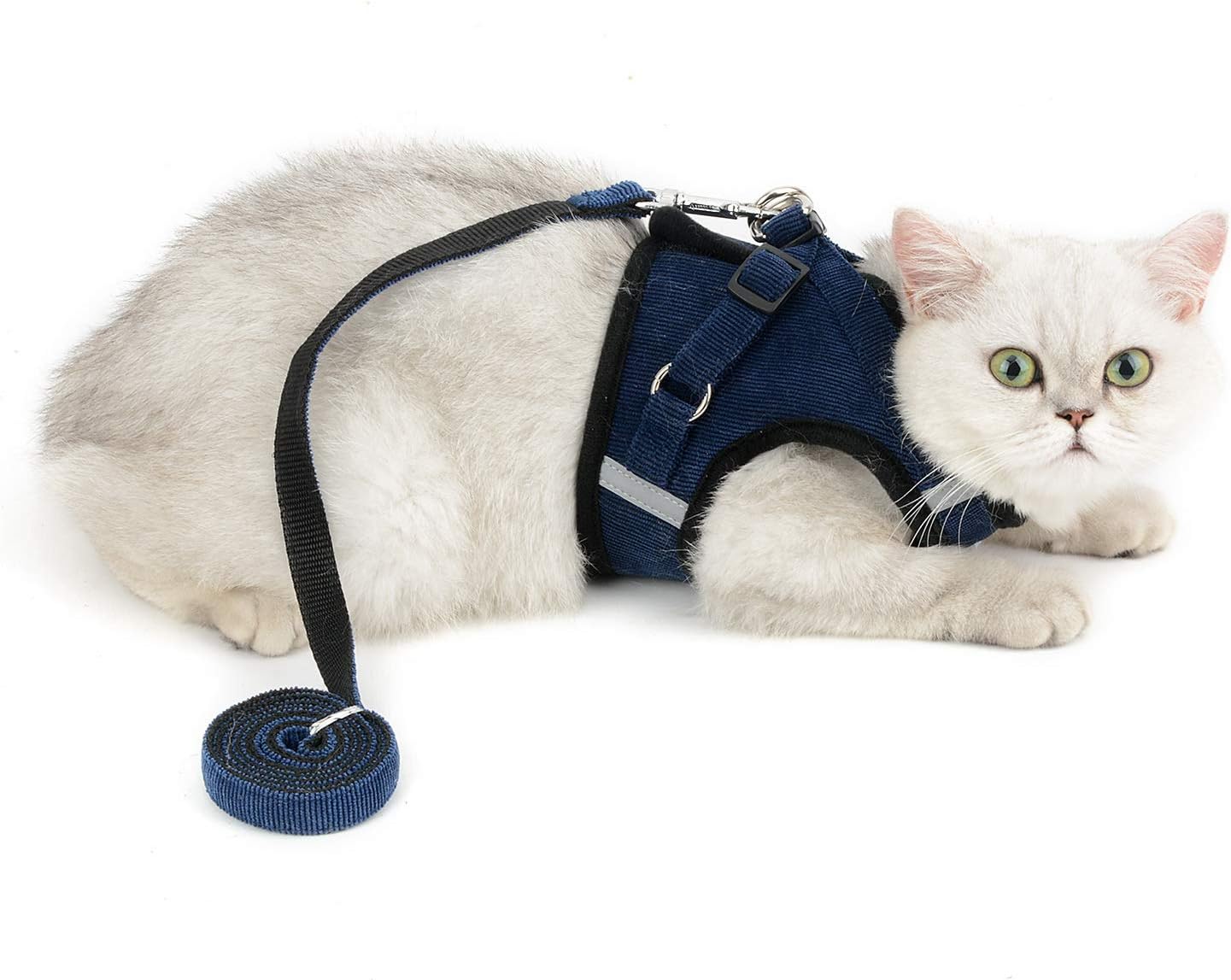 Zunea Corduroy Puppy Dog Cat Vest Harnesses and Lead Set No Pull Adjustable Reflective Step-in Small Dogs Pet Harness Escape Proof for Walking with Soft Mesh Padded Blue M - Image 3