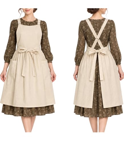 FADUOFA Japanese Cotton Cross Back Apron with Pockets,Fashion