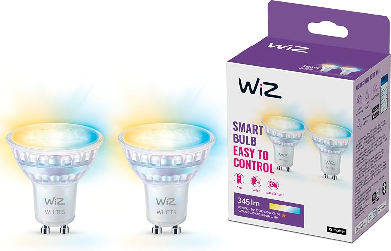 -Bombilla LED inteligente GU10 de cristal-Pack 2un, 50W, estilo clásico en cristal, Blanco cálido a frio, Wi-Fi/Bluetooth, control por voz/aplicación, funciona con Google Home, Alexa y HomeKit.