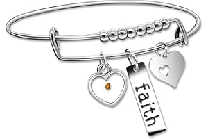 Uloveido Christian Faith Extendable Bangle, Stainless Steel, Heart Mustard Seed Bracelets Y642